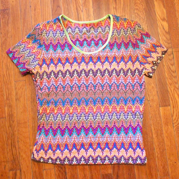 vintage Tops - Vintage 90s psychedelic babydoll knit crop top